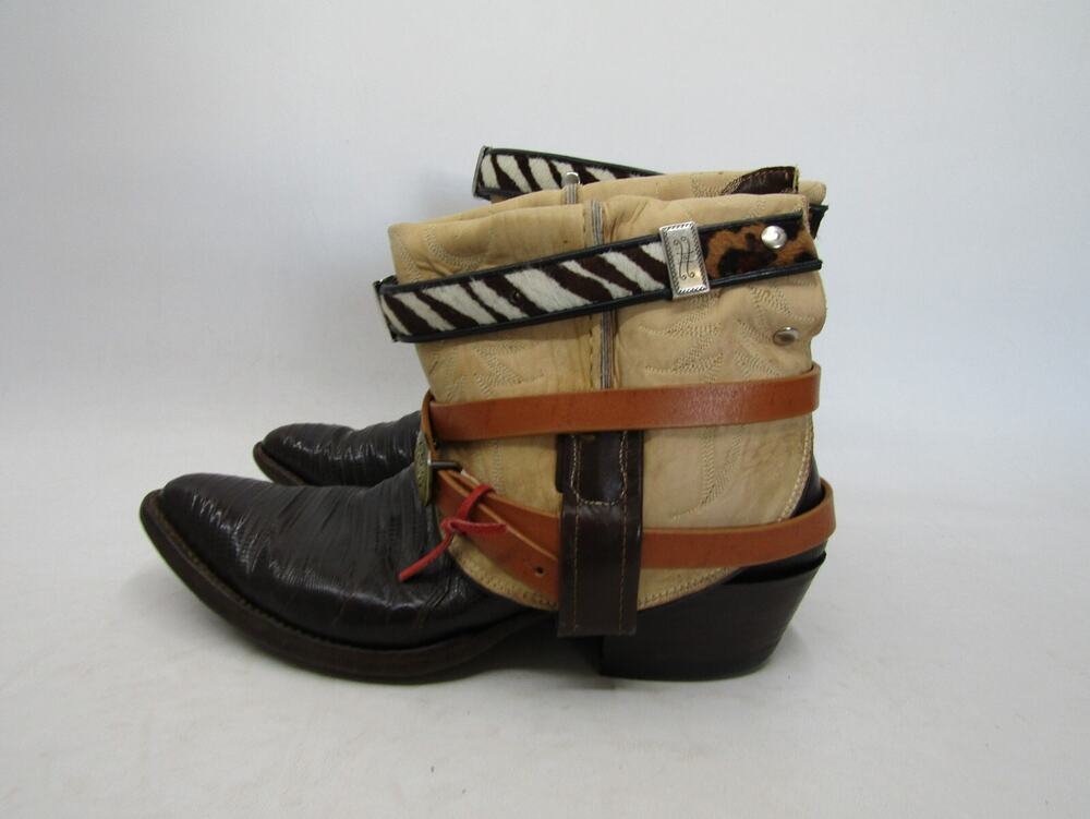 NOCONA Mens Size 8.5 D Dark Brown Leather Lizard Skin Fold Over Cowboy Boots